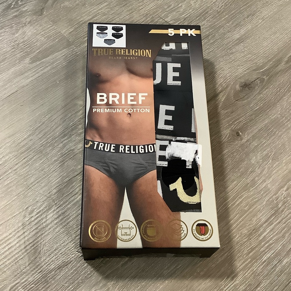 True Religion Men's Gray and Black Briefs - 5 Pack